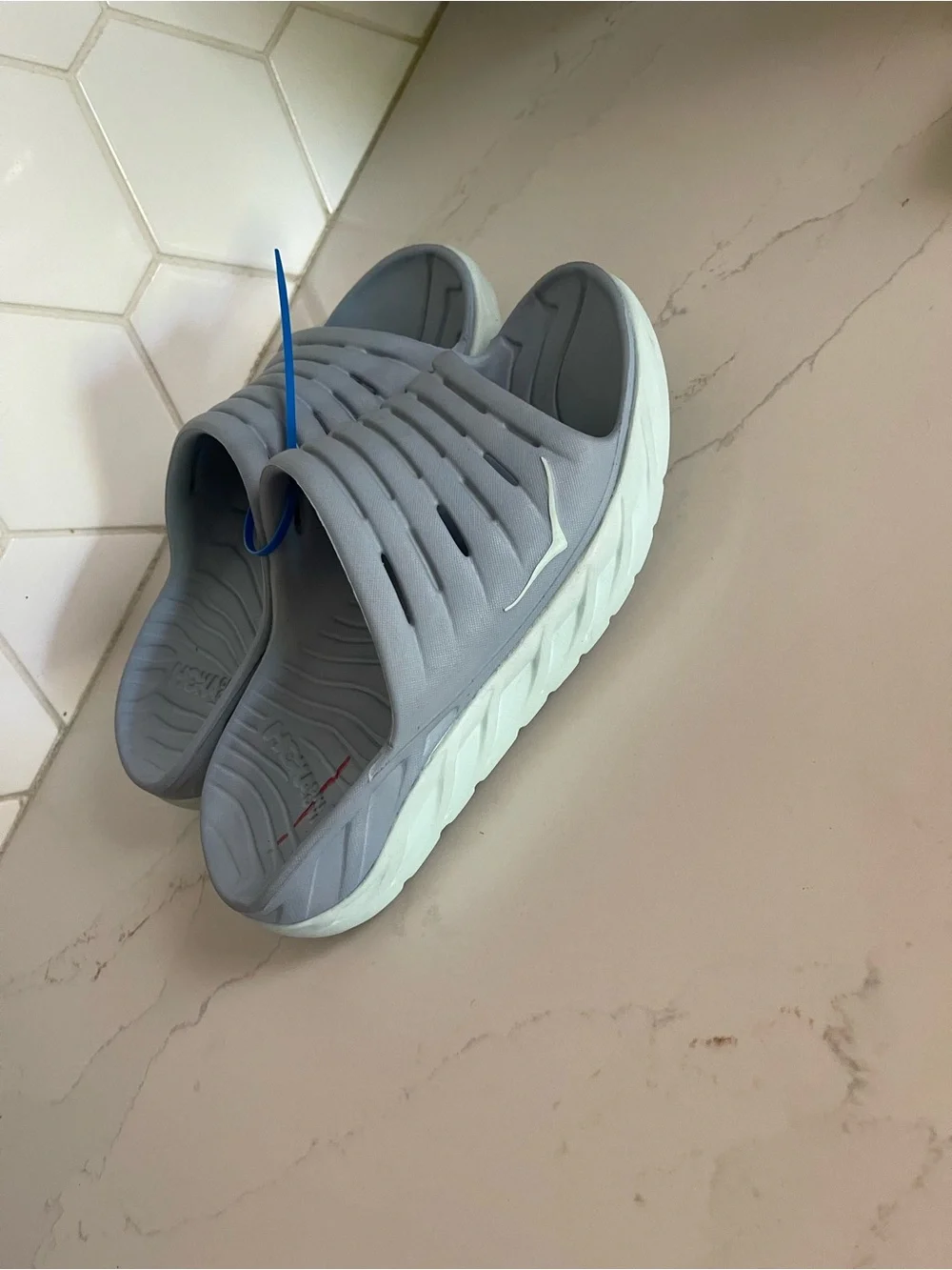 Hoka One One Slide Sandals in Light Gray with White Sole